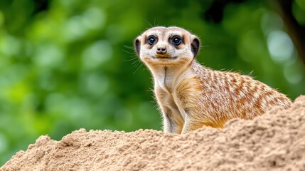 Fototapeta premium Curious Meerkat Sitting on a Sand Pile in Natural Habitat