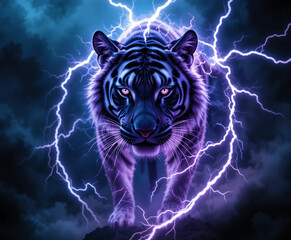 Purple tiger with majestic electric aura