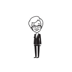 Old woman in formal clothes black and white vector illustration simple minimalist portrait design