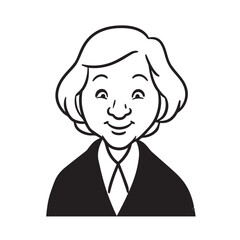 Old woman in formal clothes black and white vector illustration simple minimalist portrait design