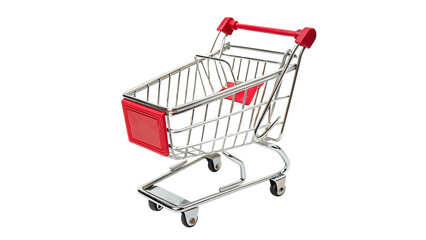 red and silver shopping cart isolated on transparent background