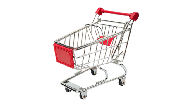 red and silver shopping cart isolated on transparent background