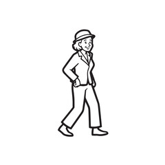 Old woman in formal clothes black and white vector illustration simple minimalist portrait design