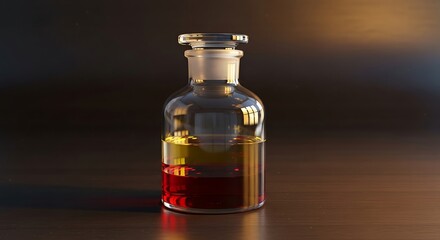Glass Reagent Bottle with Red and Yellow Liquid Chemistry Science Lab Photo