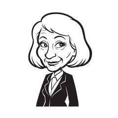 Old woman in formal clothes black and white vector illustration simple minimalist portrait design