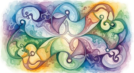 Abstract Watercolor Swirls: A Colorful, Detailed Composition with Flowing Forms