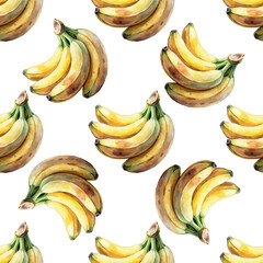 Yellow Bananas Fruits Classic Watercolor Vector Seamless Pattern