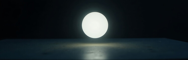 dimly lit eerie luminescent orb hovering dark surface casting ethereal glow