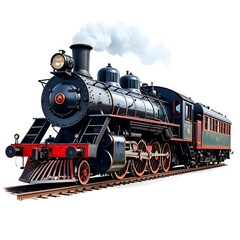 Naklejka premium Vintage steam locomotive on tracks