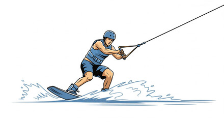 A wakeboarder executes a dynamic turn, water splashing, showcasing skill and power.