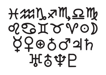 Astrological Zodiac and Celestial Symbols A Collection of Vintage Line Art Icons