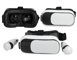 Meta Quest 3 VR Headset with Controllers, Front Facing View, isolated on transparent background