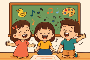 kids are singing in the classroom