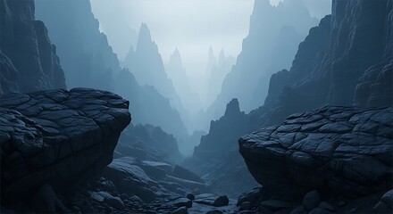 Misty Mountain Valley Scenery.