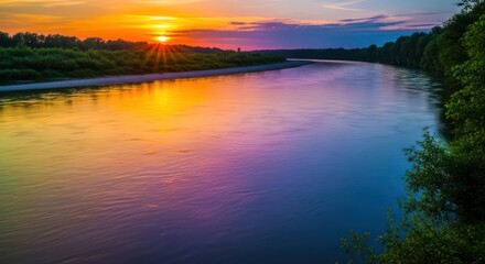 Serene Sunset Reflections on a Winding River
