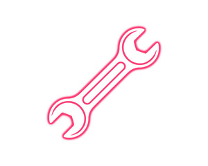 Red neon wrench tool glowing spanner symbol isolated on transparent background