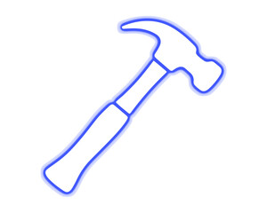 Blue neon hammer icon glowing tool isolated on transparent background