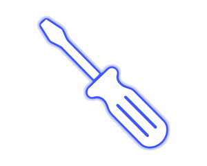 Blue neon screwdriver tool icon glowing repair equipment isolated on transparent background