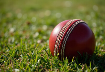 Cricket Ball on Green Grass