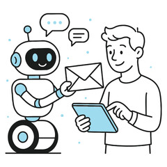 Man Discussing Ideas with Robot Artificial Intelligence Innovation Vector Illustration