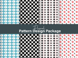 Mockup of 4 customizable repeatable patterns, red foliage motifs, Seamless Botanical Pattern Set with Abstract Flowers and Leaves