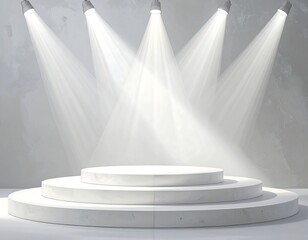 Empty white stage with spotlights