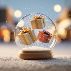 christmas gift box and snow