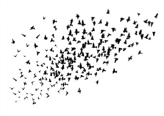 A dense flock of birds in flight