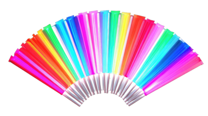 Colorful fan-shaped array of vibrant, bright sticks