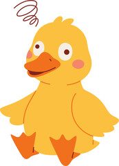 Confused Yellow Duckling Sitting Down Illustration