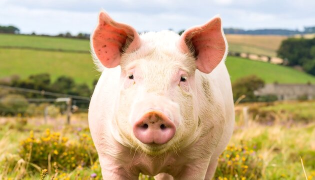 Close-up of a pig in a field