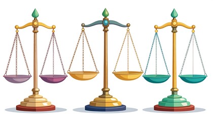 Three antique-style scales in different colors