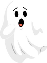 Floating ghost character with surprised face and waving arms for Halloween illustration