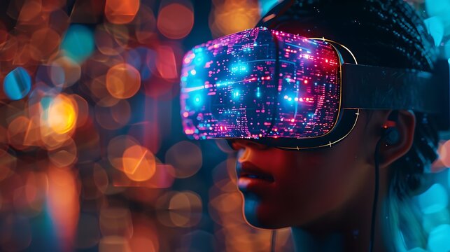 Person wearing advanced virtual reality headset exploring digital world