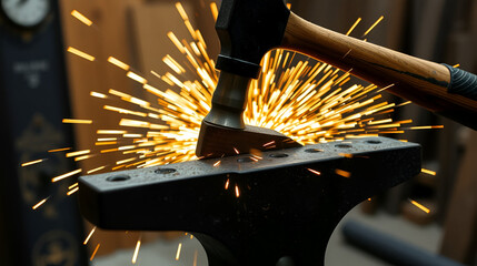 sledgehammer making sparks on anvil