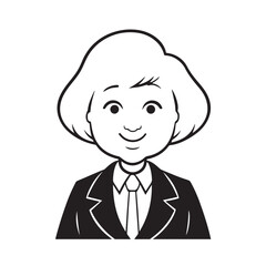 Old woman in formal clothes black and white vector illustration simple minimalist portrait design