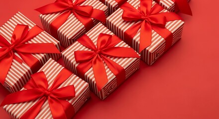 Christmas Gifts on Red Background.