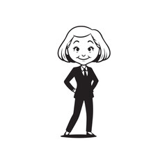 Old woman in formal clothes black and white vector illustration simple minimalist portrait design