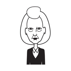 Old woman in formal clothes black and white vector illustration simple minimalist portrait design