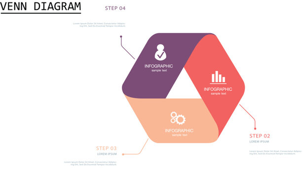 Venn diagram infographic chart template for business 3, parts