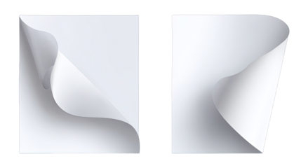 Two blank pieces of paper, folded in different ways.  Image is a design