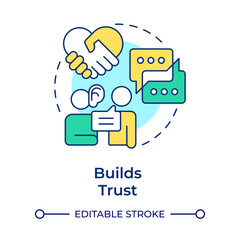 Builds trust multi color concept icon. Friendship handshake, relationships. Active listening. Round shape line illustration. Abstract idea. Graphic design. Easy to use in booklet, blog post