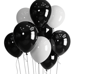 Elegant Black and White Balloons Floating in Air