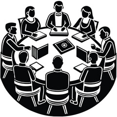 focus group  people around a table  vector icon