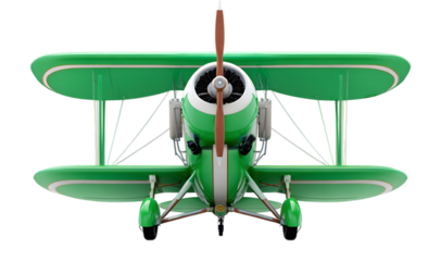 Green biplane airplane isolated on transparent background