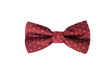 Elegant red polka dot bow tie isolated on white background.