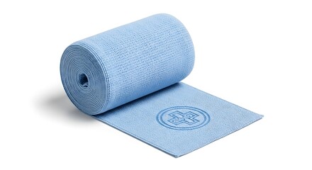 Blue reusable paper towel roll isolated on white background eco friendly, sustainable household product concept