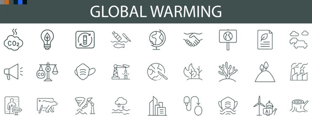 Global Warming Icon Set for Climate Change, Environmental Impact, and Sustainability UI Design