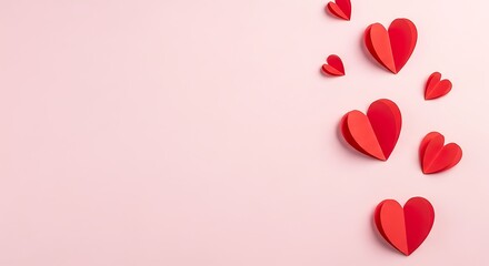 Red Paper Hearts on Pink Background.