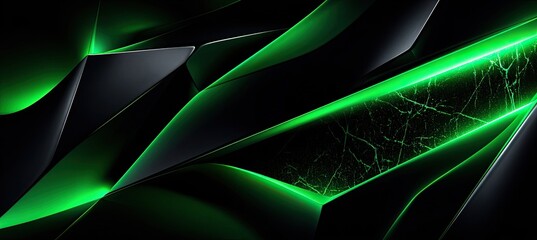 Abstract dark geometric design with glowing green accents